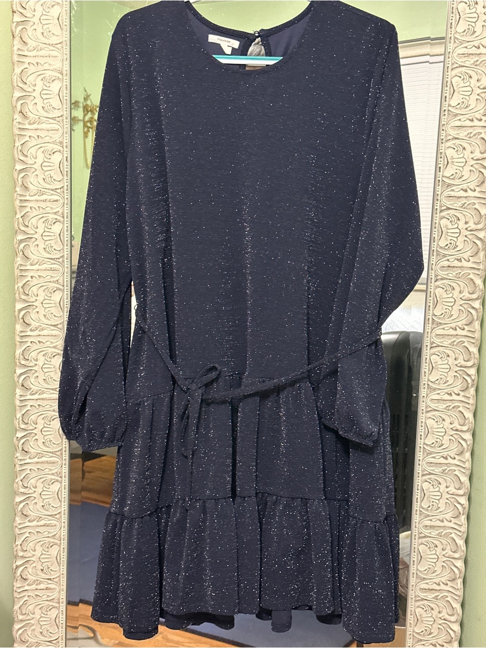 Maurice’s Sparkle Navy Tiered Long Sleeve Dress | Size 2X